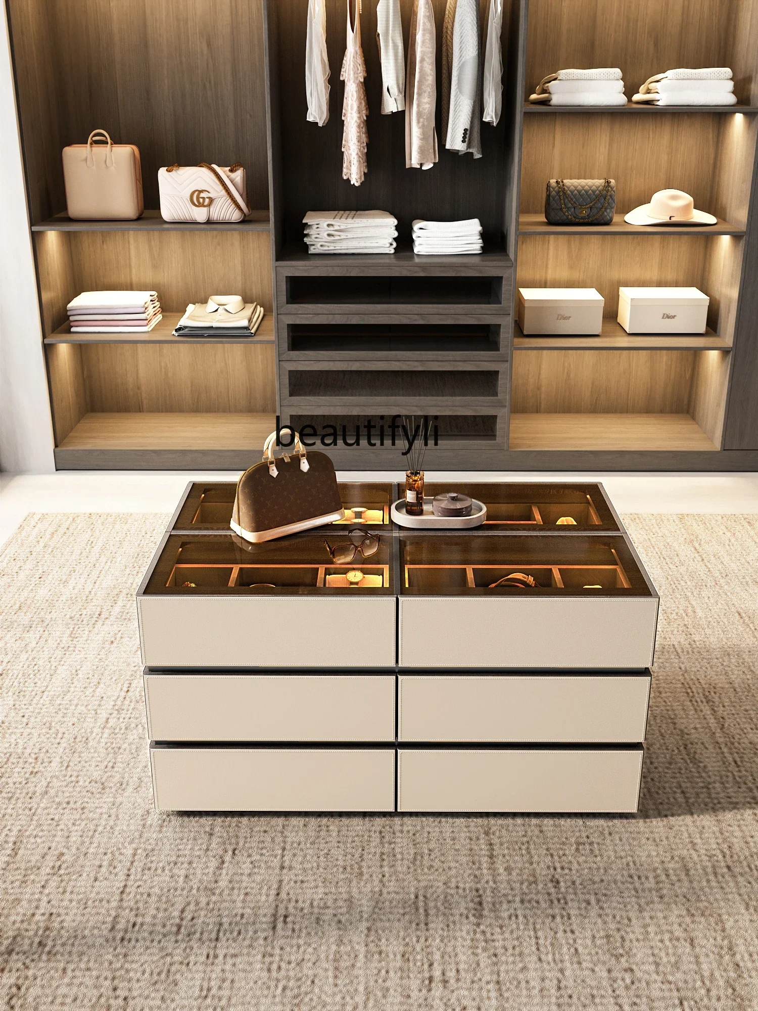 

zzModern simple cloakroom island cabinet bedroom jewelry display cabinet minimalist home double-sided jewelry cabinet