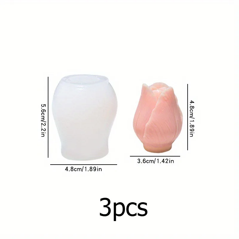 3Pcs Tulip Candle Aromatherapy Silicone Mold DIY Flower Resin Plaster Ornament Diffuser Stone Mold, Exquisite Petal Design, Home Decoration, Valentine's Day Gift, Floral Shape, Special for Craft Enthusiasts - Suitable for Handmade DIY Scented Candle Cups/Plaster Crafts/Resin Ornaments/Soap, Etc., Flexible Silicone Mold, Handmade Gifts, Handmade Candle Making