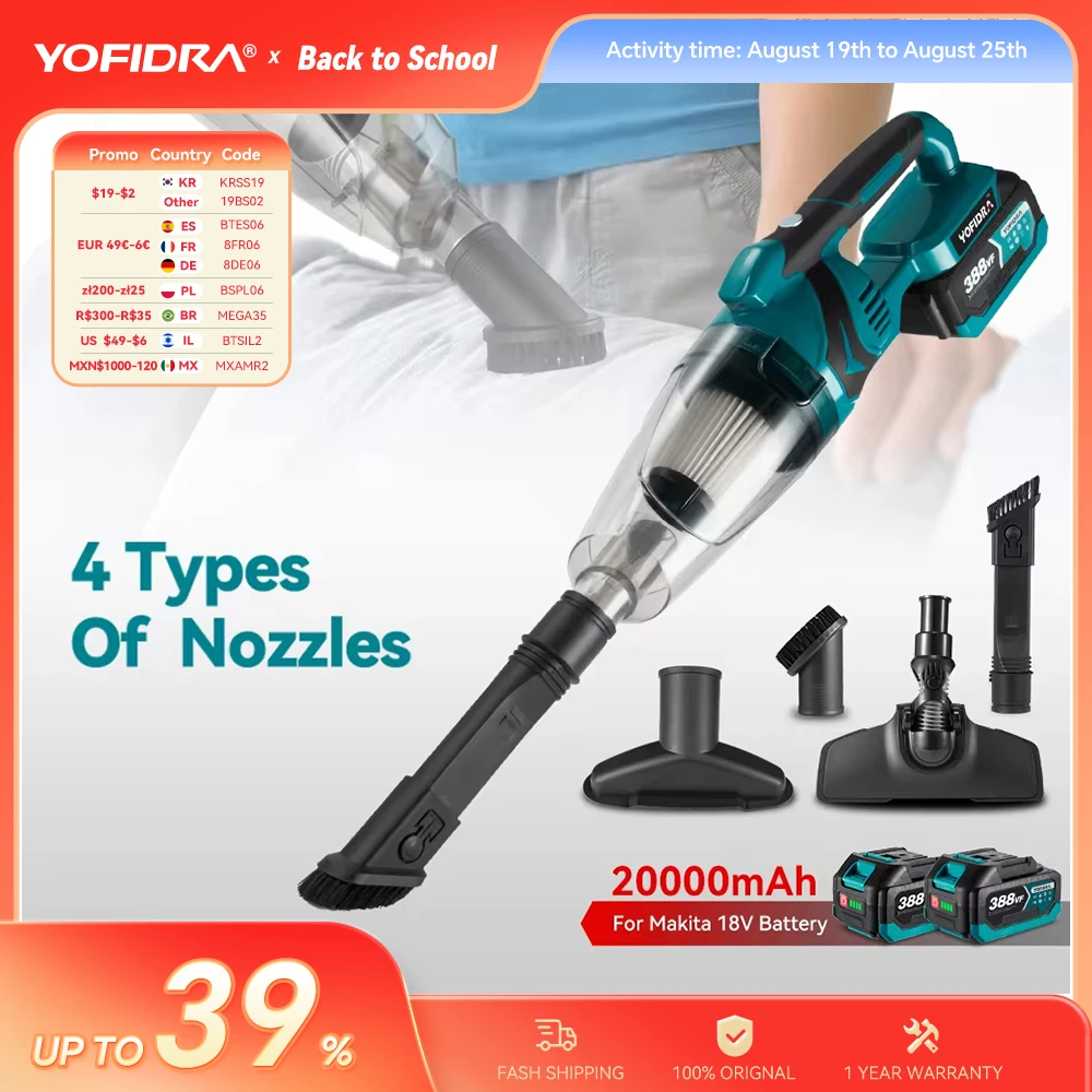 Yofidra Cordless Electric Vacuum Cleaner Portable Rechargeable Cleaning Tool For Home Car Pet Hair For Makita 18V Battery