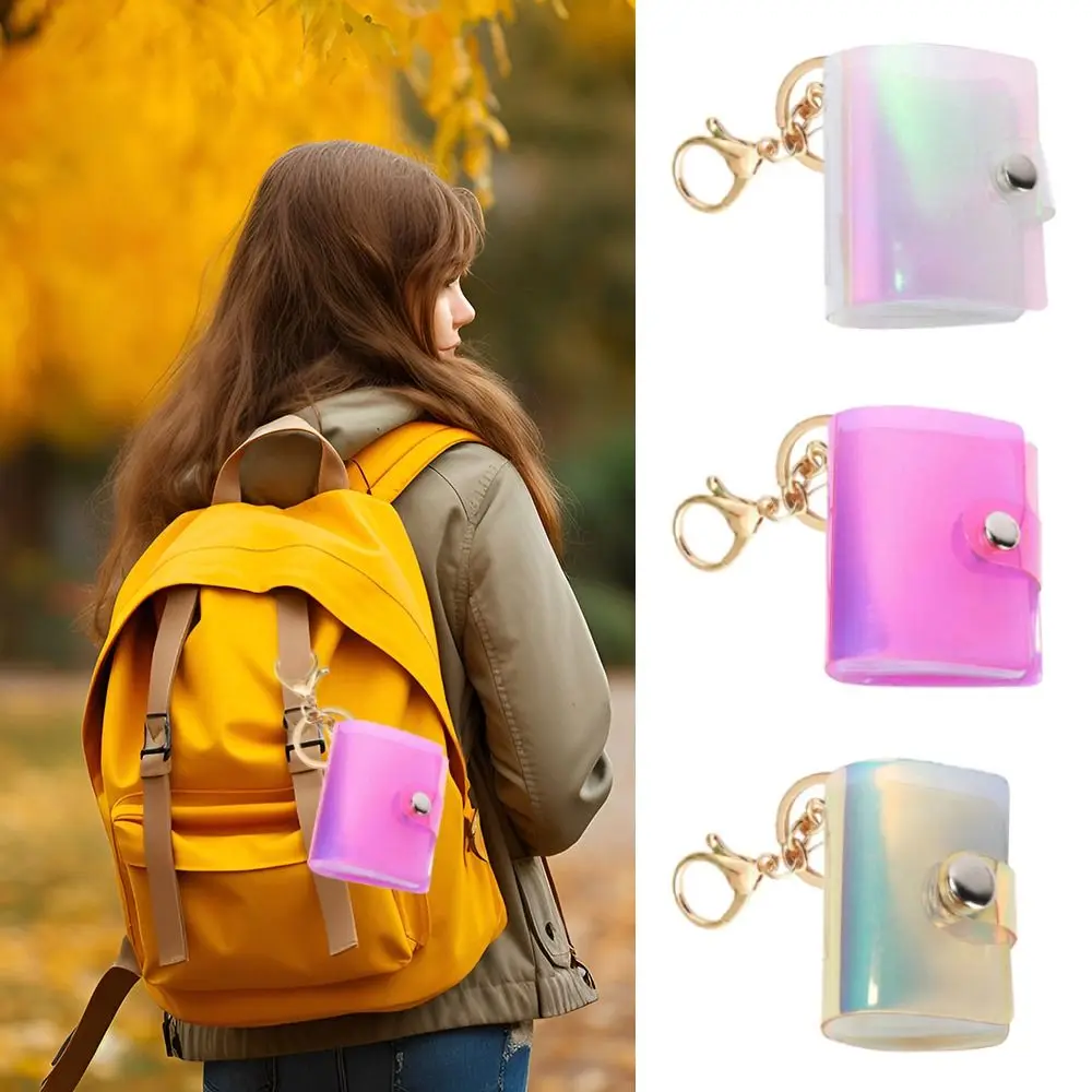 Portable 2 Inch Mini Photo Album Laser Snap Button Design DIY Journal Material Photo Storage Photo Card Holder Backpack Keyring