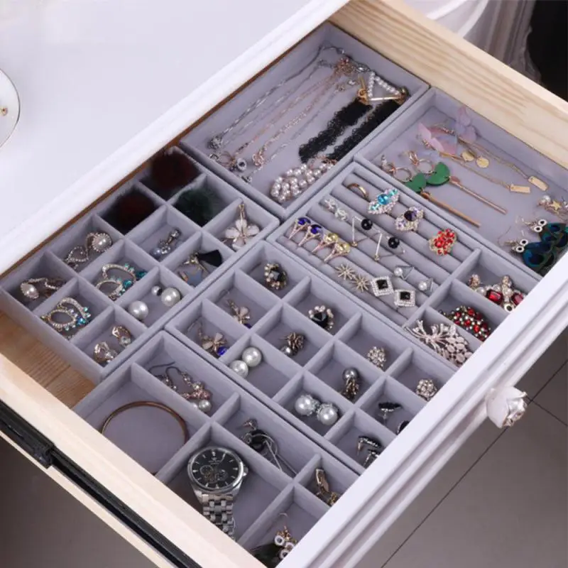 Velvet Jewelry Box Jewelry Organizer Earings Rings Display Case Flannel Storage Drawer Portable Gift Packing Durable Jewlery Box