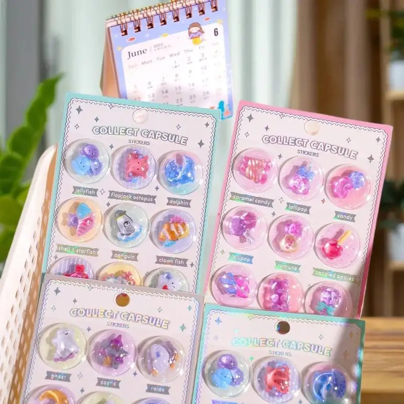 

Charming 3D Planet Food Cartoon Round Embossing Stickers Set 1/3 for Creative Scrapbooking Journal DIY Decorative Gift