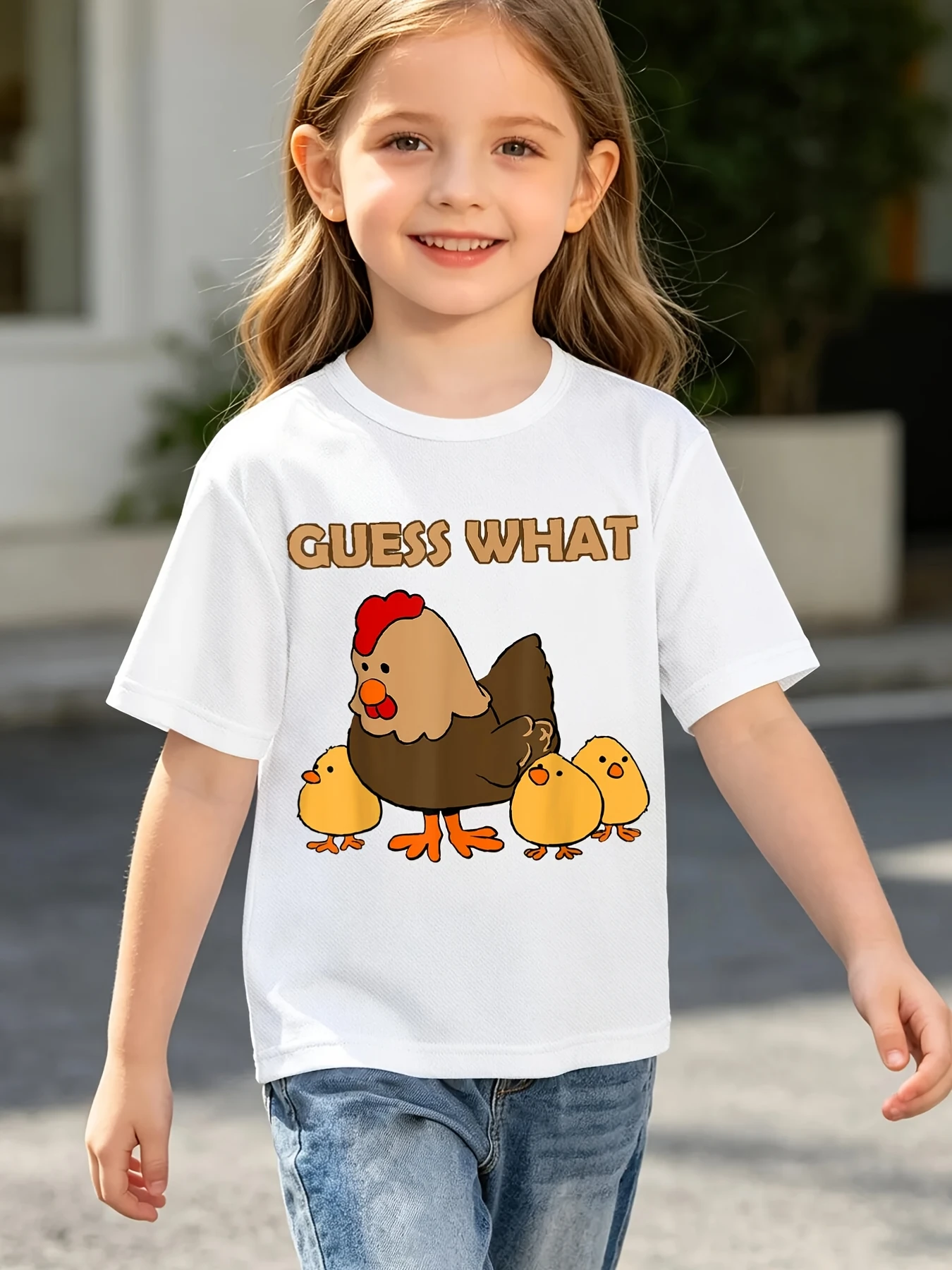 Kids Family Matching T Shirt Guess What Hen And Chicks Cartoon Print Short Sleeve Cotton Tops For Boys Girls Daily Casual Outfit