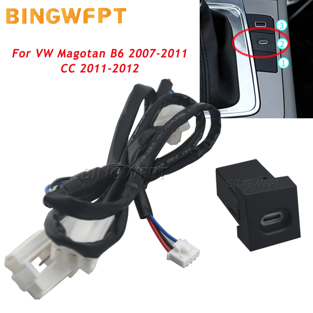 Car Type C PD Fast Charger Socket Phone Quick Charging Power Outlet Adapter For Volkswagen CC 2011 2012 Magotan B6