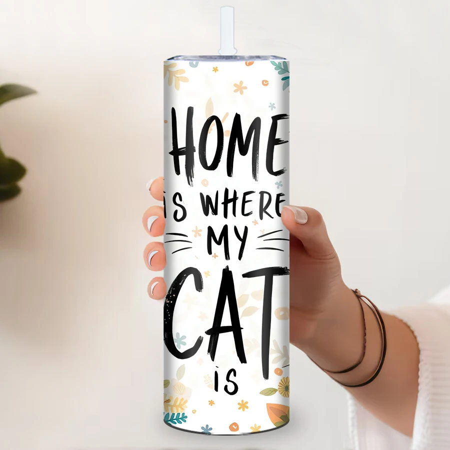 20oz 3D Print Cute Cat Tumbler Straw Lid 1Pc Stainless Steel Insulated Water Mugs Family Party Festive Supplies Birthday Gifts