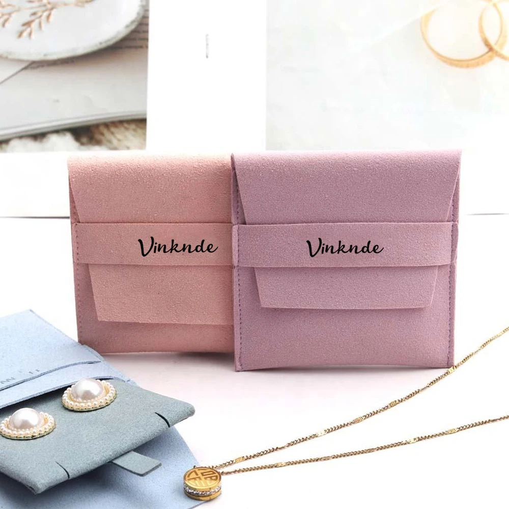 

Custom Logo Velvet Suede Microfiber Envelope Pouch Jewellery Packaging Necklace Earring Rings Display Gift Bag With Compartment