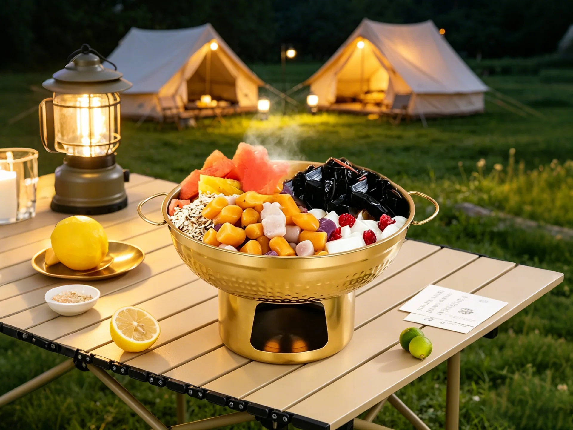20/22cm Hammered Stainless Steel Thai Hot Pot with Chimney Stand, Fast Heating Rustproof Shabu Hotpot, Portable Outdoor Warmer