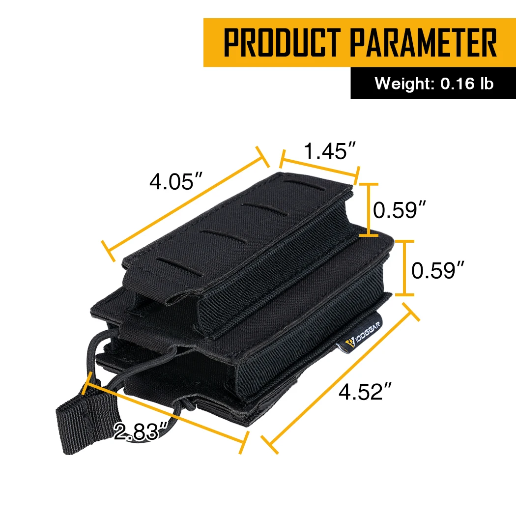 IDOGEAR Tactical LSR 9mm 556 Mag Pouch Double Mag Carrier Single MOLLE Pouch Laser Cut open top 3569