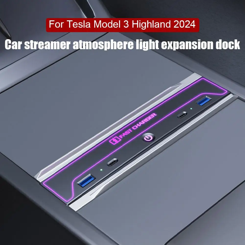 

Car Docking Station For Tesla Highland 2024 With A Streamer Atmosphere Light Central Control Charging Shunt Usb Hub W2x3