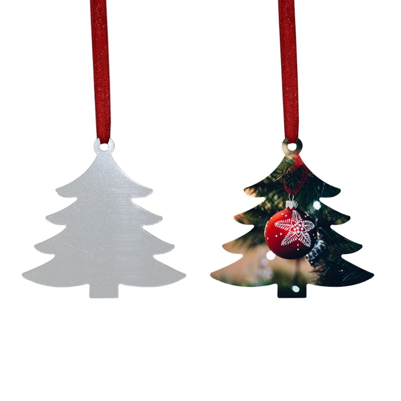 Y1UB Christmas Tree Hanging Ornament Sublimation Blank Pendant DIY Craft Heat Transfer Aluminum Plate Decor