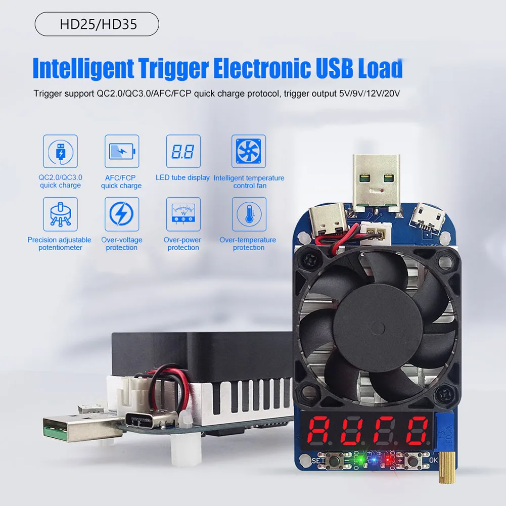 HD35 Trigger QC2.0 QC3.0 Electronic USB Load Resistor Discharge Battery Test Adjustable Current