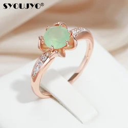SYOUJYO Emerald Natural Zircon Flower Shape Rings For Women 585 Rose Gold Color Fine Jewelry Luxury Design Vintage Opal Rings