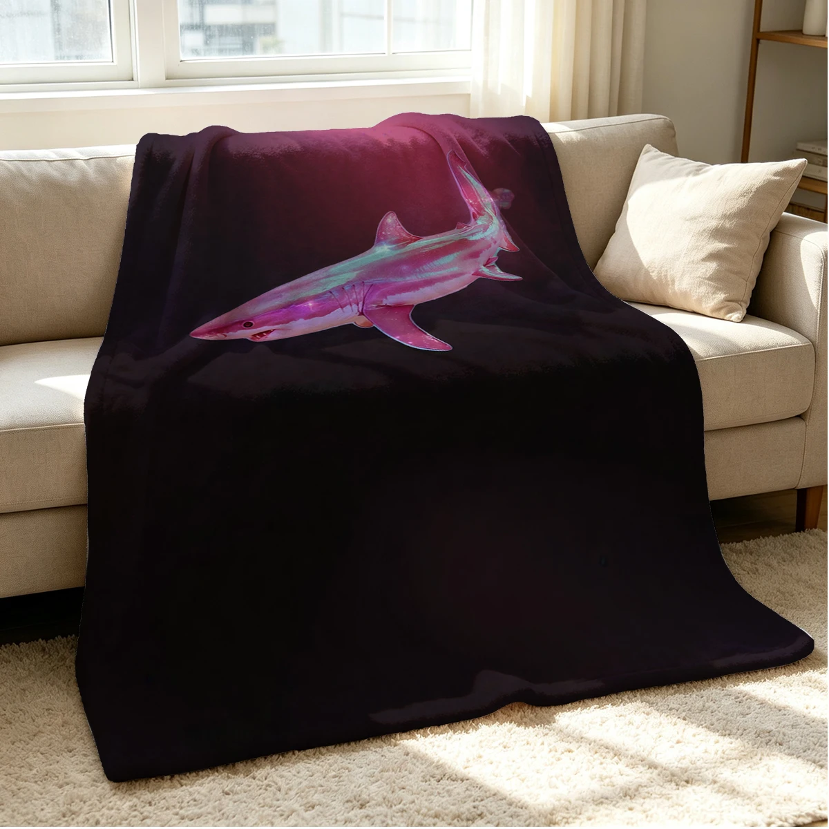 Glitter Shark Flannel Blanket Warm Soft Halloween Christmas Couch Warm Cozy Decorative Decor Gift for All Season