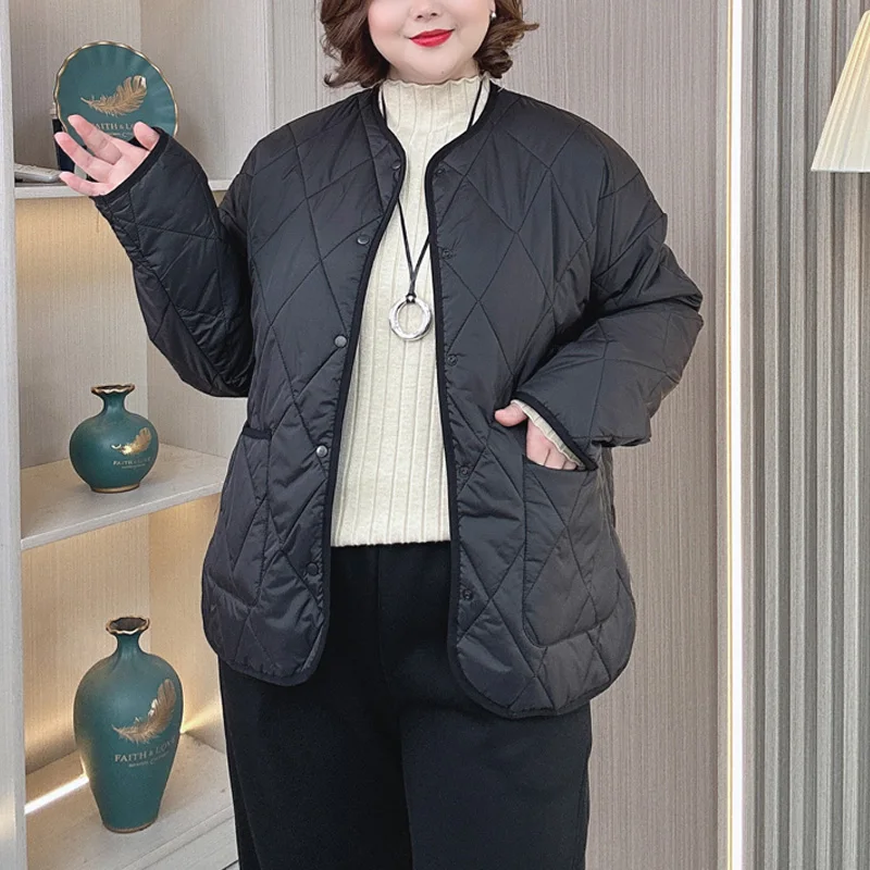 Warm Thin Collarless Padded Jacket for Women, Loose Parka, Plus Size, Winter Fashion, New, 8885