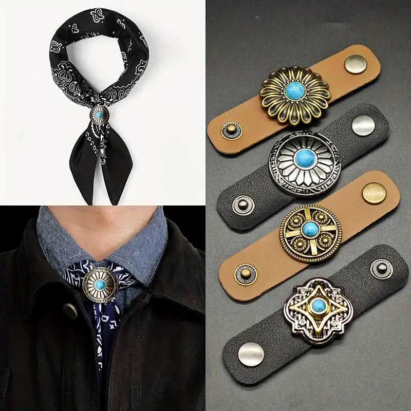 

Western-Style Scarf Clips Silk Ring Neckwear Slide Fastener And Securing Loop Versatile Vintage Decorative Accessories For Men