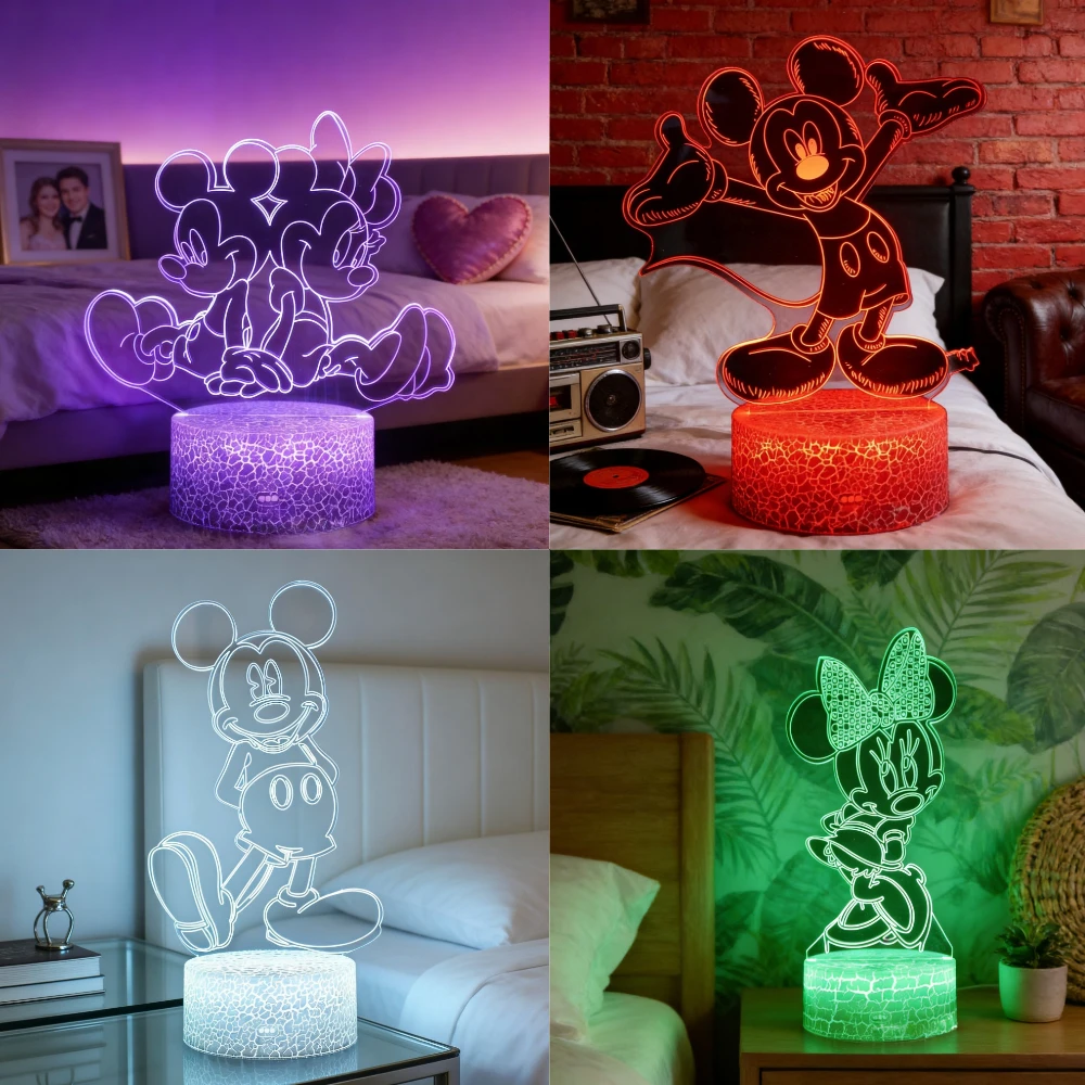3D Night Light Cartoon Minnie Mickey Mouse Acrylic Touch 3D Illusion Lamp Bedroom Decorative Table Lamp Child Toys Gifts