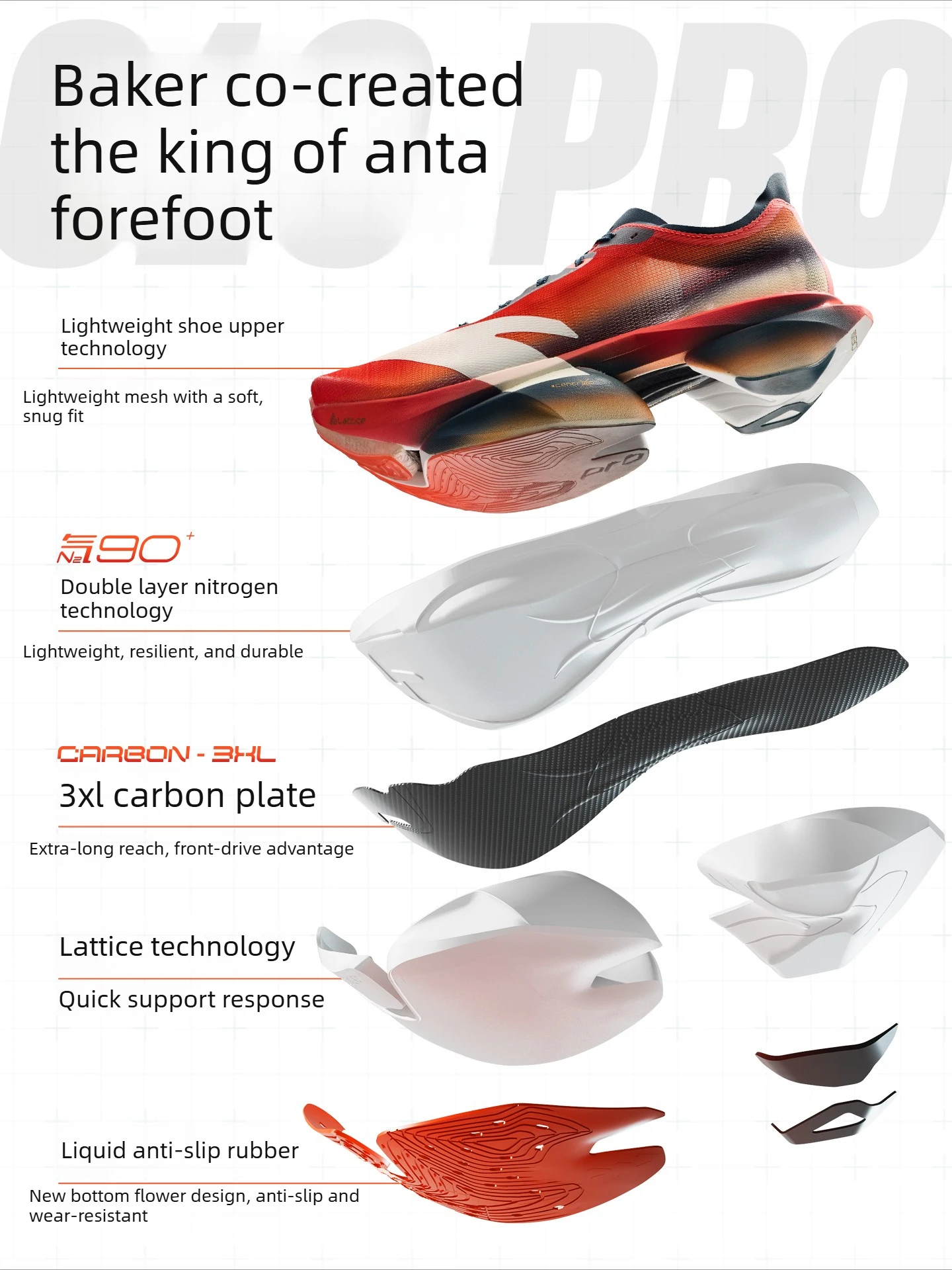 ANTA C10 PRO 2nd generation Beckler full palm carbon plate marathon professional men's running shoes