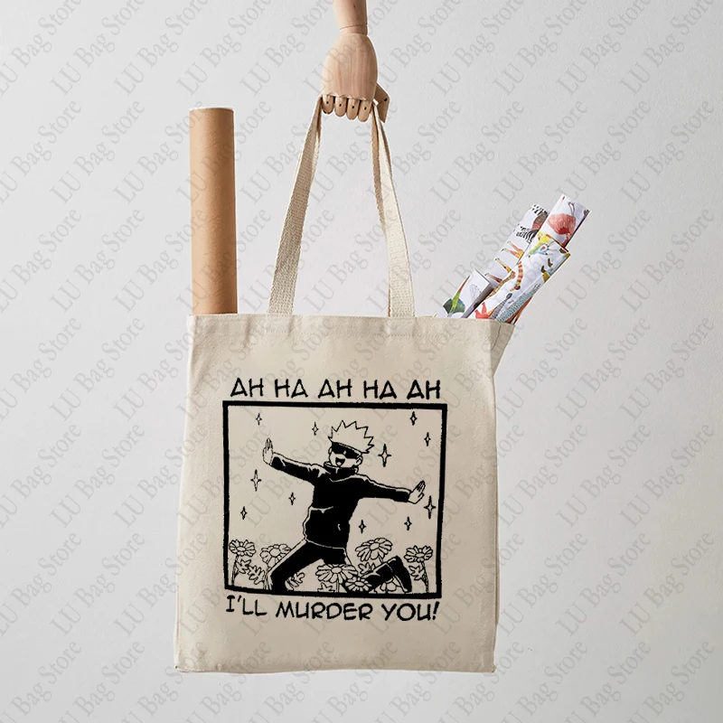 Cartoon Tendência Padrão Tote Bag, Casual Canvas Shopping Bag, Viagem Armazenamento Shoulder Bag, Quadrinhos Popular Elementos, Engraçado