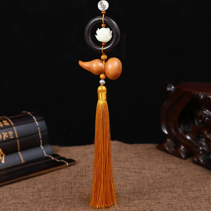 New Fengshui Mascot Peach Wood Gourd Pendant, Natural Home Decoration, Lotus flower tassels Car Hanging Solution, Christmas Gift