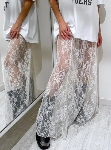 Summer Sexy Atmosphere Lace See Through Half Skirt, Fashionable High Waisted Temperament, Slim Fit A-Line See Through Half Skirt