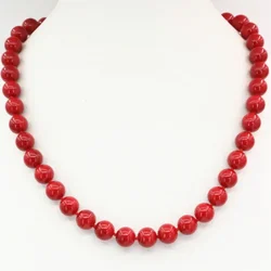 8 10 12mm Artificial Coral Red Stone Beads Necklace for Women Fashion Statement Chain Choker Clavicle Jewels 18inch B3212