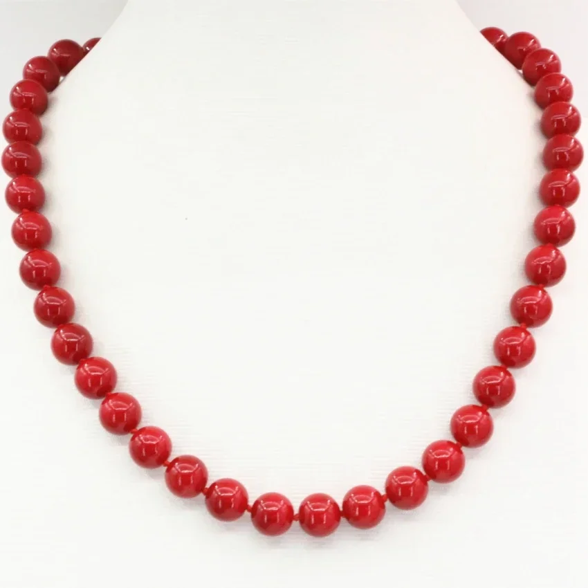 8 10 12mm Artificial Coral Red Stone Beads Necklace for Women Fashion Statement Chain Choker Clavicle Jewels 18inch B3212