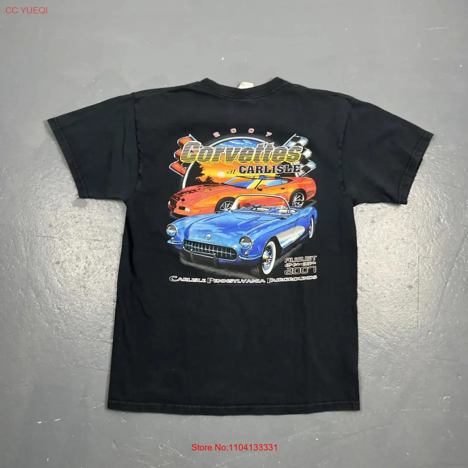 2007 Corvettes At Carlisle T Shirt Dbl Sided Black Large Cars Retro vintage Washed Casual Stylish homme Slightly Stretched