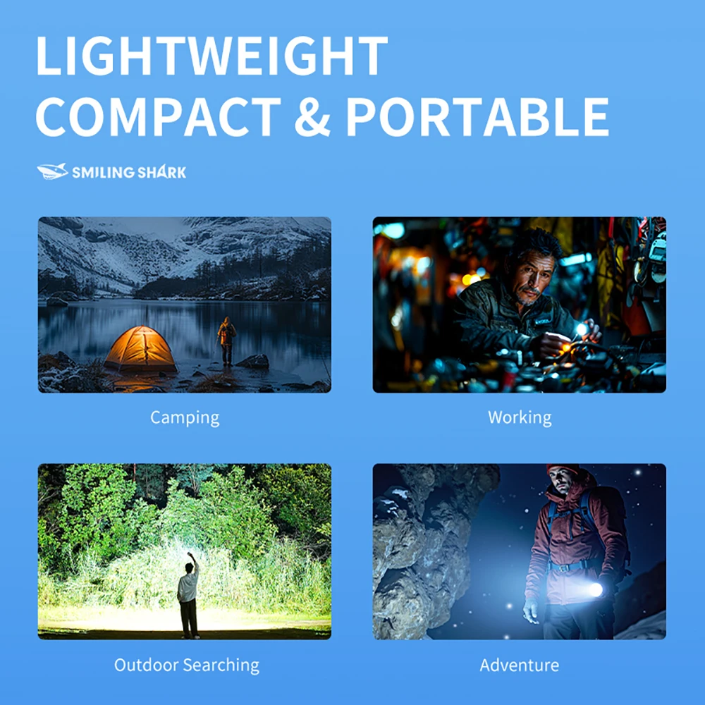 1 قطعة Smiling Shark SD-7143 LED مصباح يدوي، مصباح يدوي فائق السطوع، ضوء فلاش طويل الأمد قابل لإعادة الشحن للخارجية