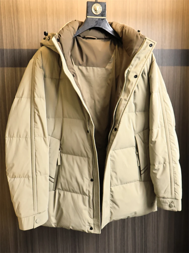 

Men's Loose Fit Hooded down Jaet 90% Du down Pure Color Faionable High Fluffy Polyester Fiber Outdoor Warmth Windproof