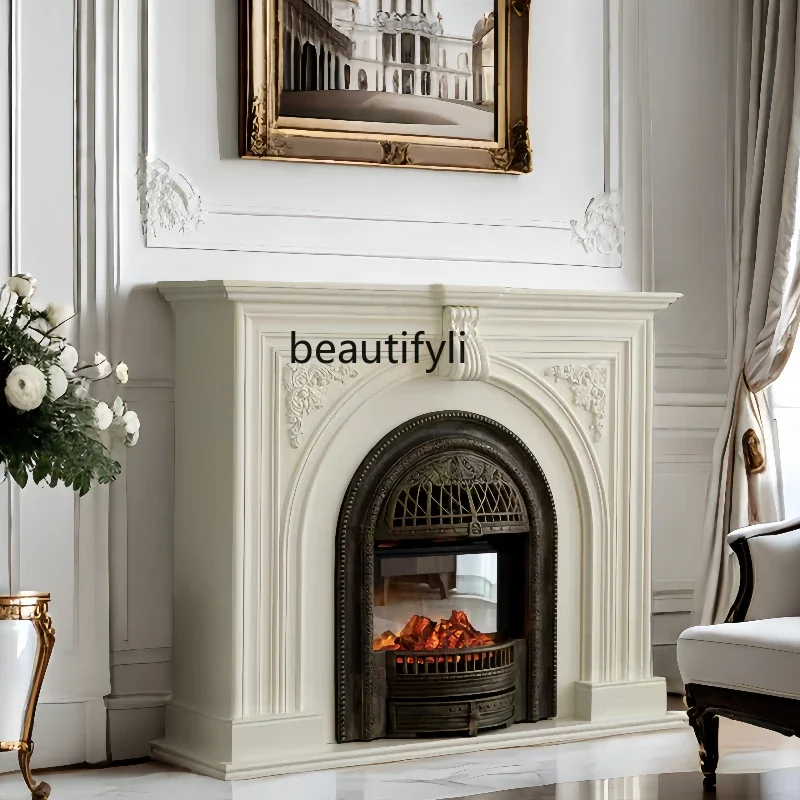 French retro fireplace cabinet Solid wood porch cabinet Simulation fire fireplace, French fireplace decorative cabinet