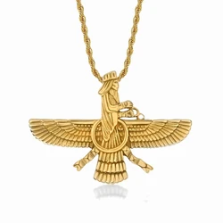 New Men Hip Hop Iran Faravahar Ahura Mazda Zoroastrian Pendant Necklace Gold Color Stainless Steel Men Jewelry