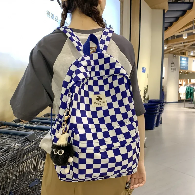 Fashion Checkerboard Female Student Backpack Casual Versatile Korean Version Backpack Women\'s New Style Schoolbag Wholesale