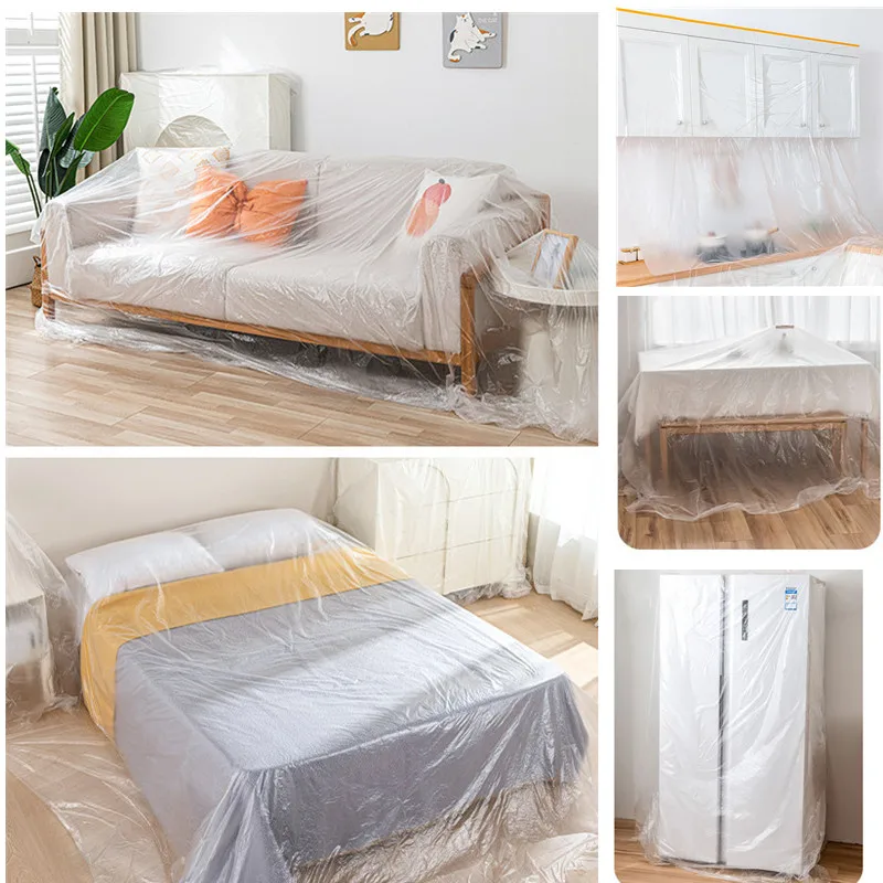 Dust Cover Disposable Furniture Dust Cloth Dust Film with Tape Plastic Dust Cover Household Bed Sofa Cabinet Dust Cover