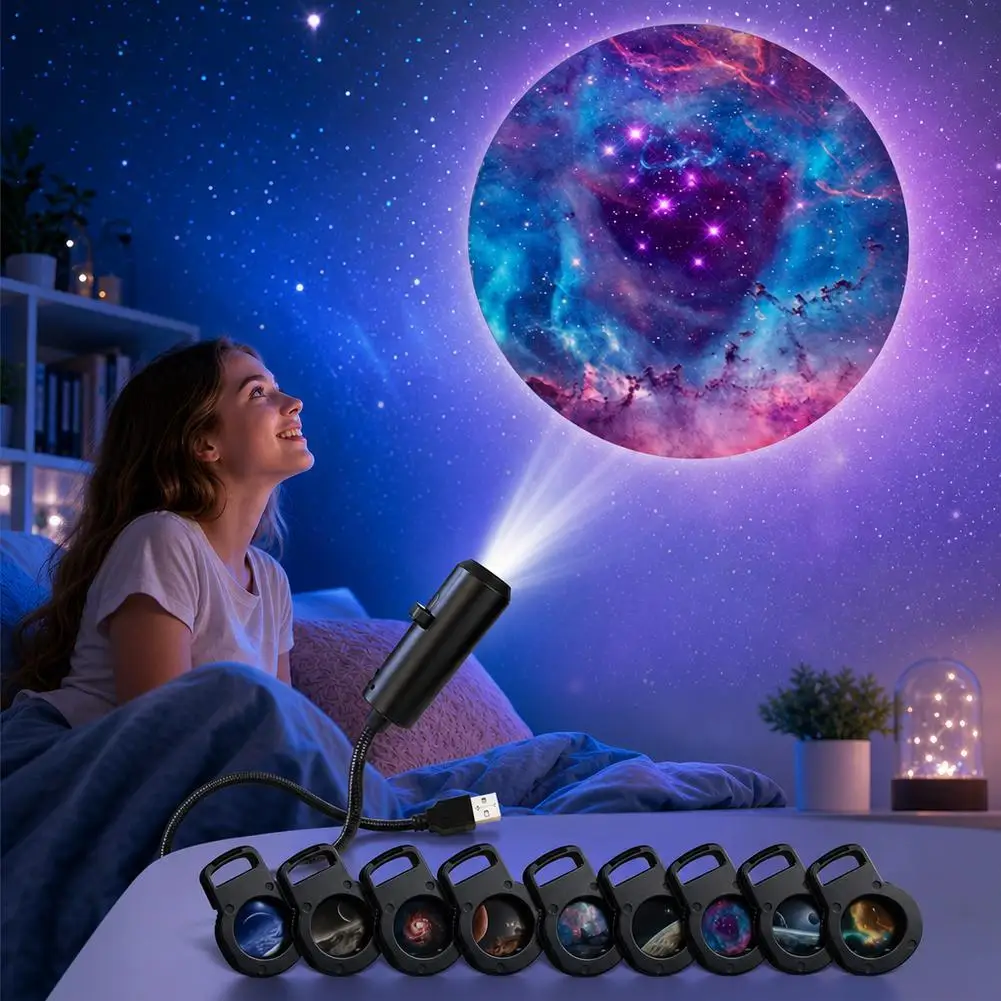 10‑in‑1 Galaxy Star Projector Light Flexible Gooseneck USB LED Night Lamp Nebula Planet Cosmic Projection Light for Car Bedroom view 5