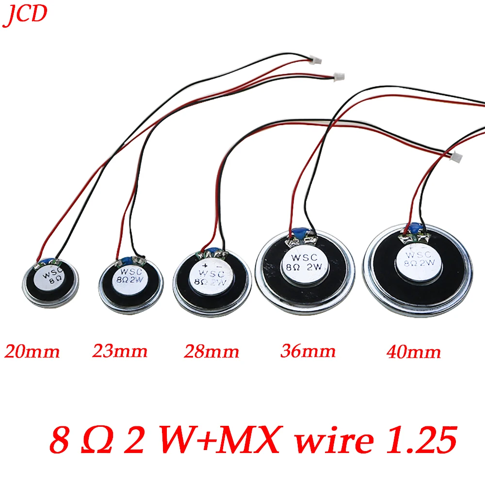 1 SZTUK Ultracienki głośnik 8 omów 2 W 2 W 8R Średnica 20 MM 23 MM, 28 MM, 36 MM, 40 MM, z przewodem MX 1,25 Zacisk, długość przewodu 15 cm