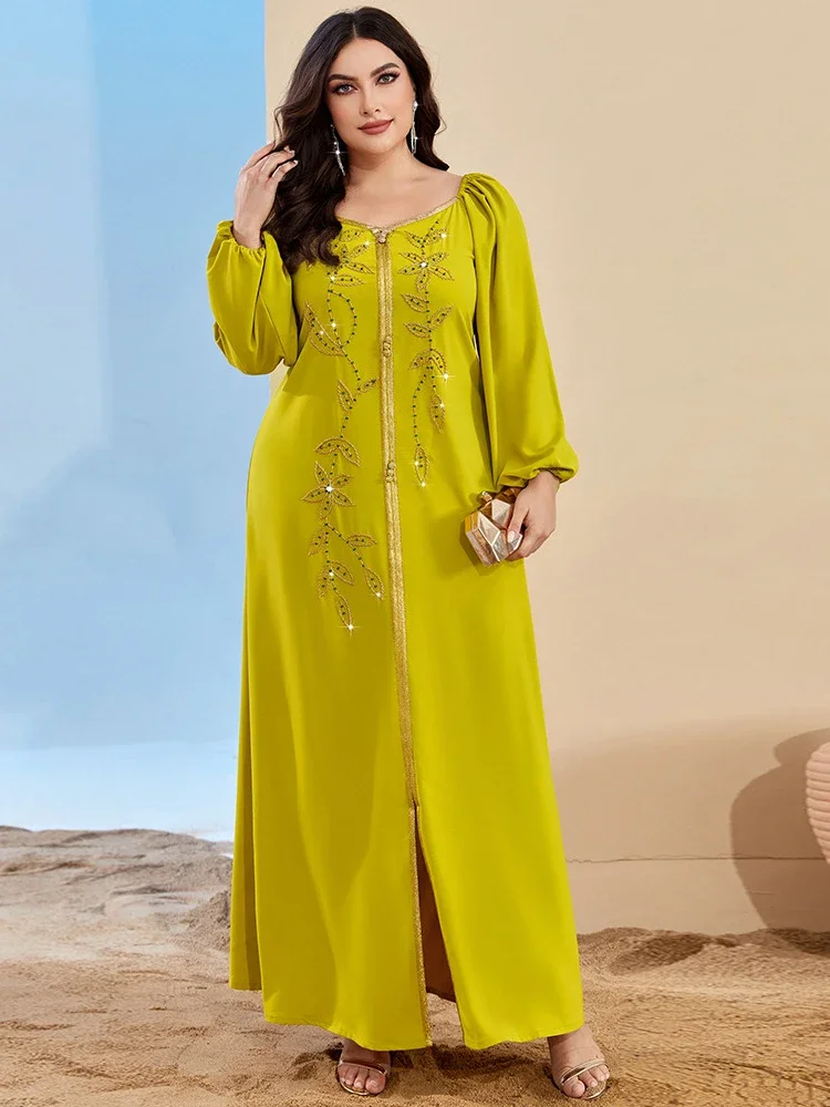 Eid Ramadan Long Dress for Women Jalabiya Party Dresses Muslim Abaya Diamond Maxi Robe Moroccan Caftan Party Vestidos 2025