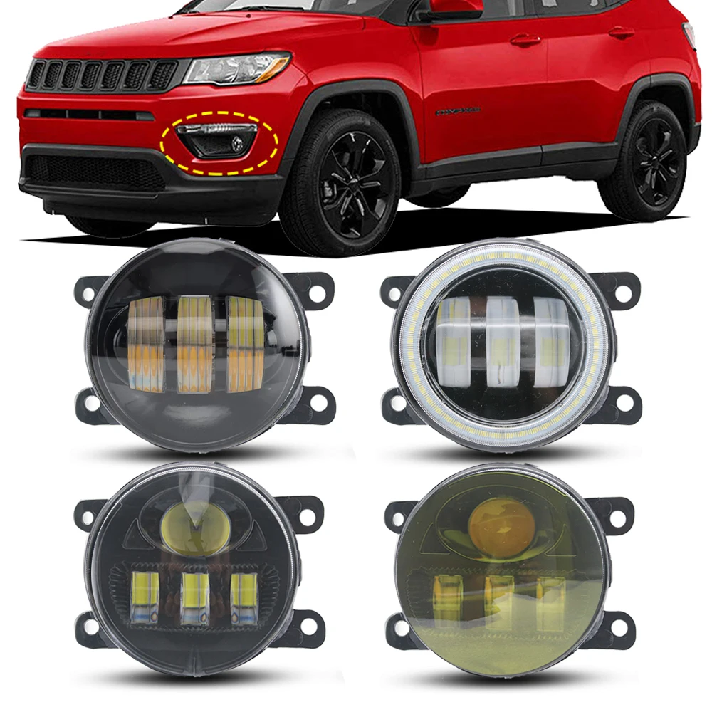 Led Fog Lights Lens 40W Or 50W For Jeep Compass (MP,M6) II 2017 2018 2019 Upgarde Angel Eye White/ or Blue / or Red DRL Halo