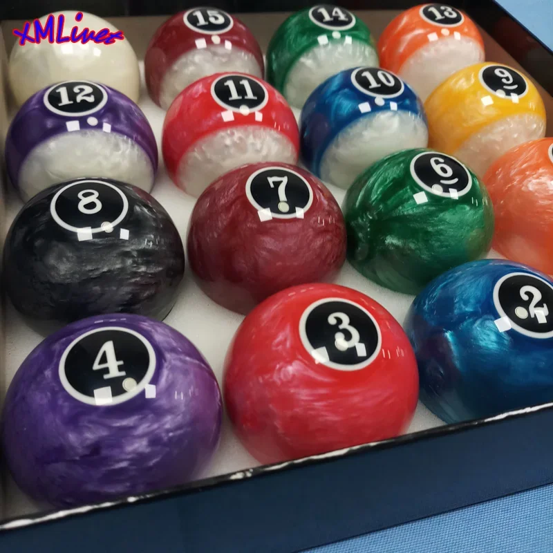 Pearl Fantasy Resin Billiard Balls, 57.25mm Marble Pattern, 16pcs/box, American Black 8 Standard Large