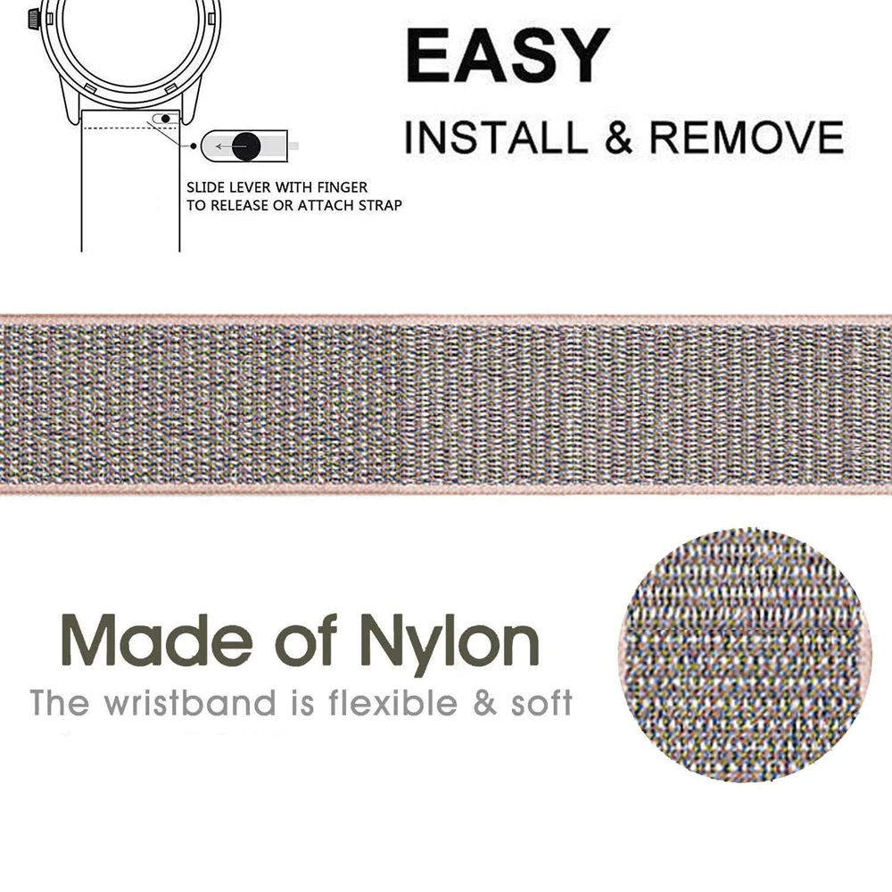 22MM Nylon Loop Straps For Xiaomi Amazfit Pace Stratos 3 2/2S Smart Watch Band Bracelet Woven Wristband For Amazfit GTR 47MM 2E