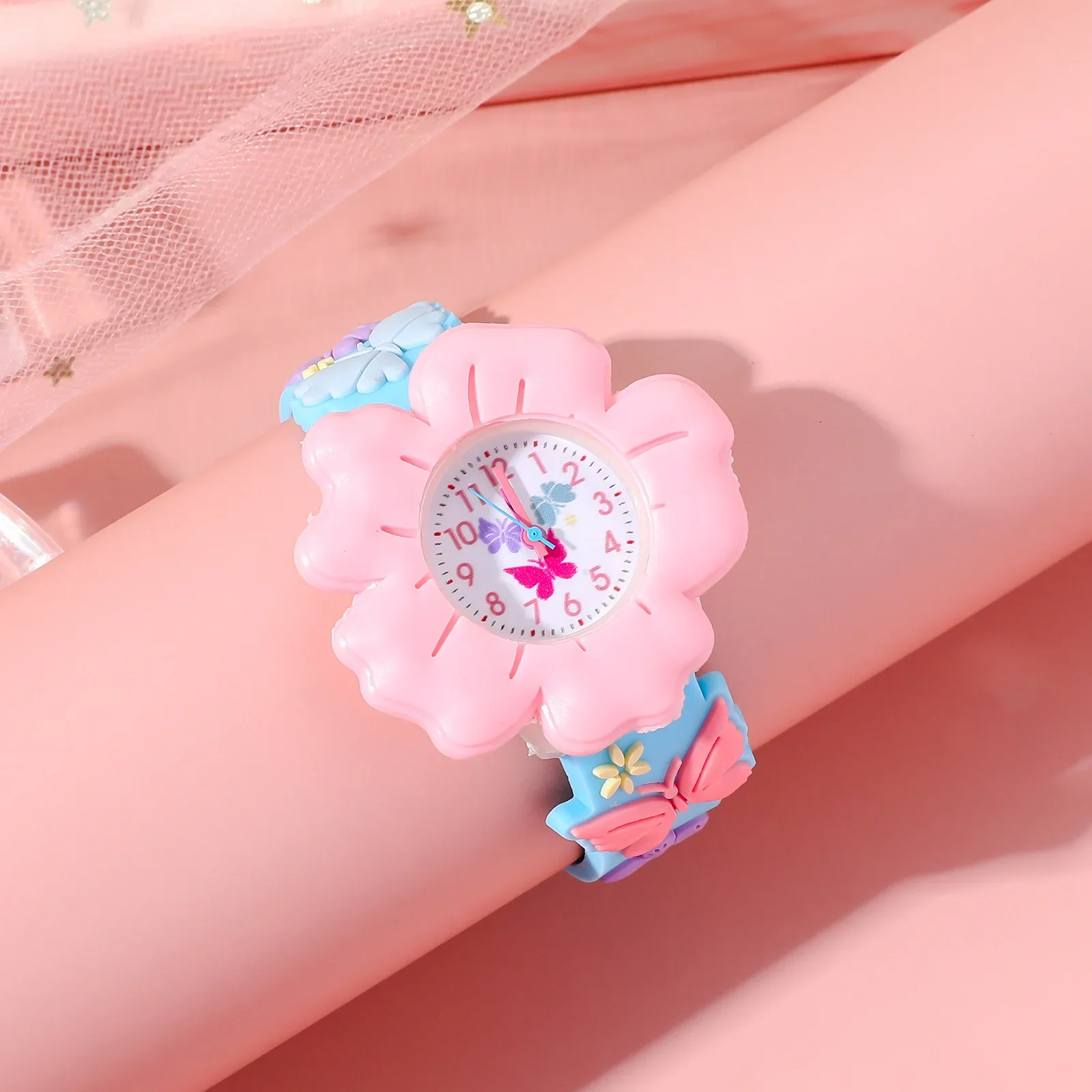 Kinder 3d Mode Eenvoudige Bloem Kinder Quartz Horloge Cartoon Bloem Vlinder Siliconen Quartz Polshorloges Kid 'S Horloge