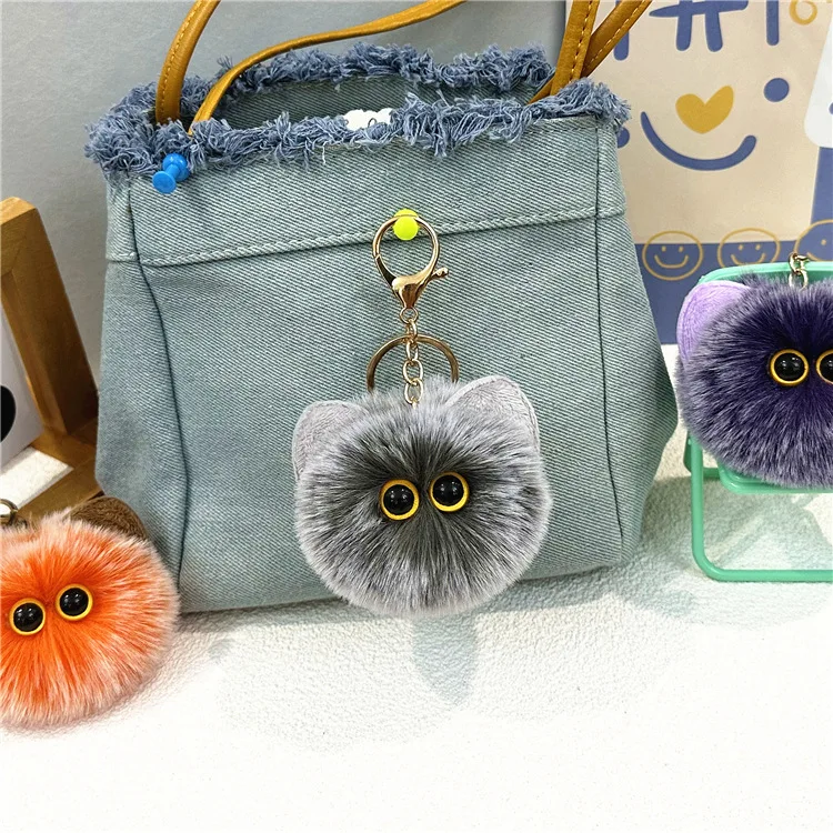 Cute Blush Cat Ball Plush Keychain, Cartoon Fluffy Cat Pom Pom Bag Pendant, Soft Stuffed Doll Key Ring Gift for Girls