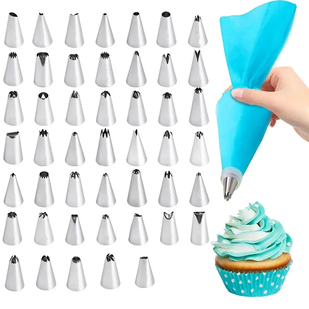 8/10/16Pcs/Set Silicone Pastry Bag Tips Kitchen Cake Icing Piping Cream Cake Decorating Tools Reusable Nozzle Set +1 Pastry Bags