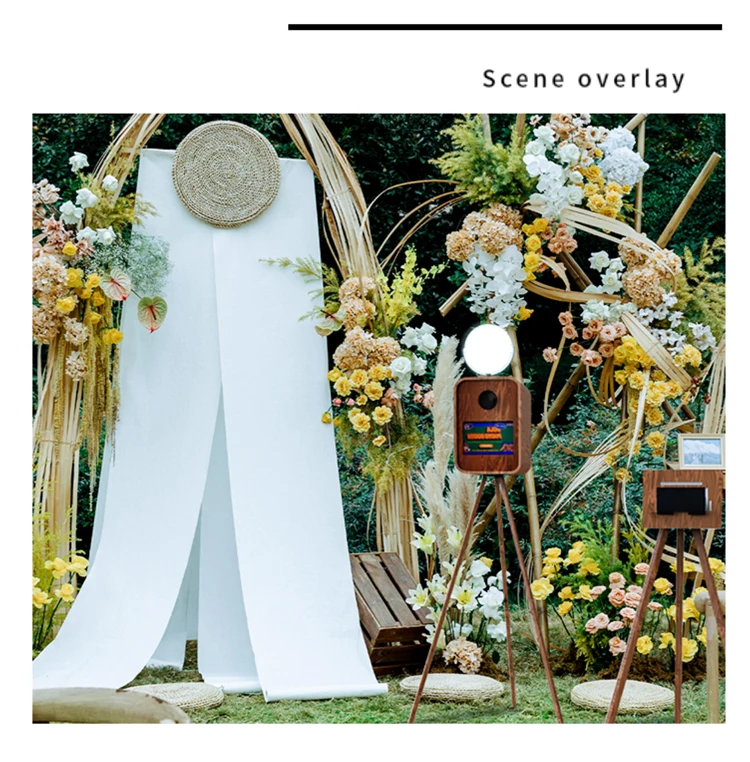 Cabina fotografica portatile leggera e piccola in stile retrò, design vintage in legno per riunioni e feste di matrimonio