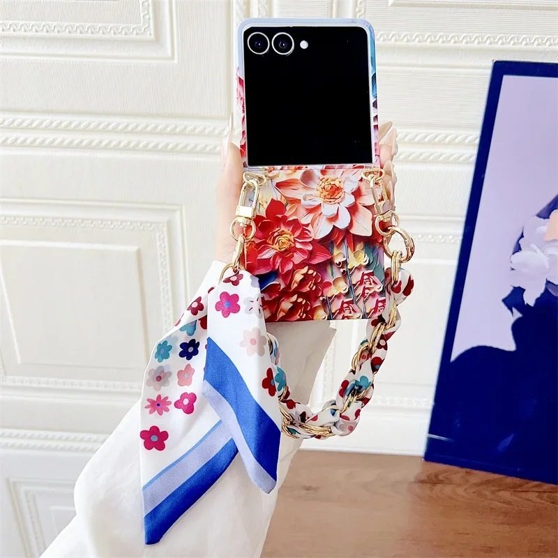 

Чехол для Samsung Galaxy Z Flip 7 FE 4 5 6, шарф с акварельными цветами, браслет, противоударный чехол для Galaxy Flip7 Flip6