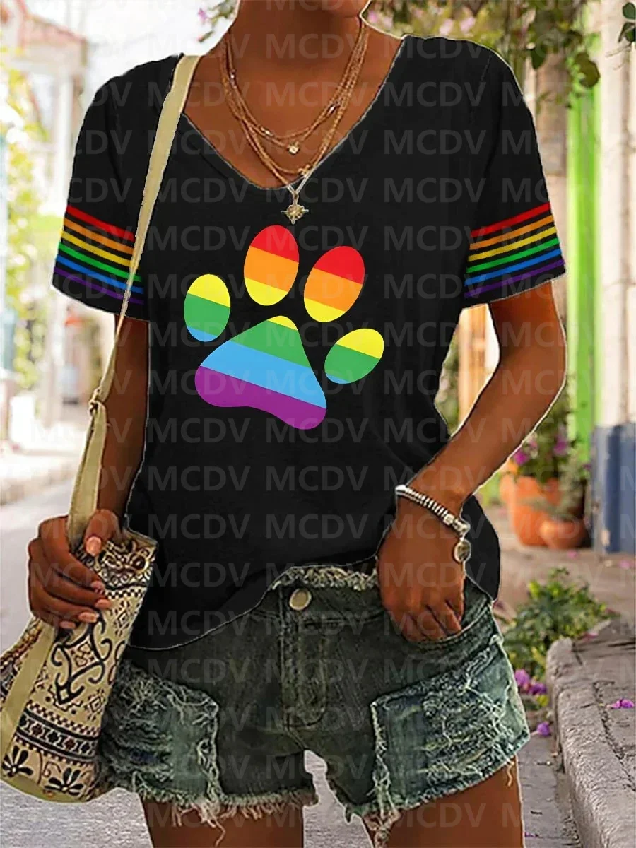 Women's Rainbow Paw Casual T-Shirt 3D All Over Printed T Shirts Sexy Women For Girl Tee Tops shirts