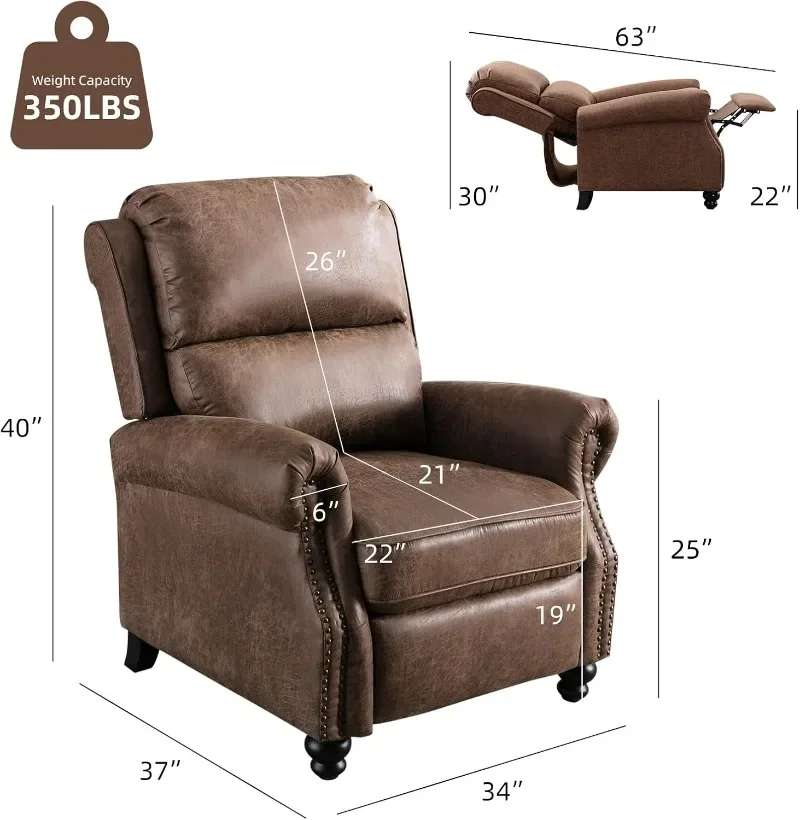 CANMOV Pushback Recliner Chair Faux Leather Armchair Push Back Recliner with Rivet Decoration Single Sofa Accent Chair