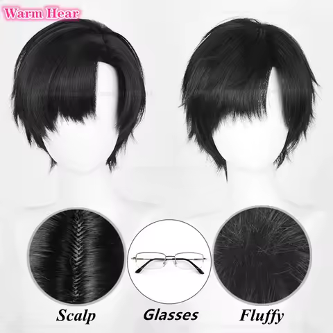 2024 Zayne Synthetic Wig Game Short 30cm Black Cosplay Anime Wig With Glasses Heat Resistant Hair Halloween Party Role Play Wigs