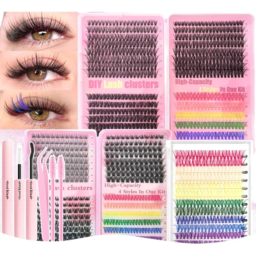 [Personal Eyelash] Zestaw do przedłużania rzęs 240/390/600 kępek, mieszane kolory, dla początkujących, sztuczne rzęsy do makijażu — 2