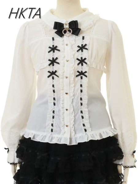 Camicia Liz in stile giapponese Donna Ragazza Lolita Camicetta 2025 Estate Nuovo amore Ciondolo Fiocco in pizzo Miniera Camicie a maniche lunghe Top bianco Mujer
