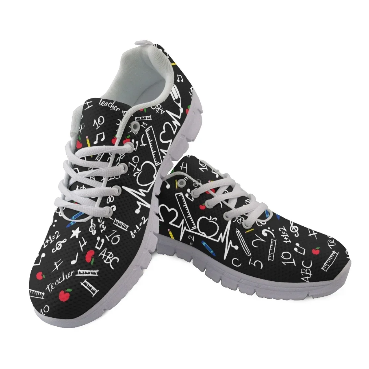 Women's Non-Slip Sneakers Musical Teacher ECG Pattern Female Casual Flats Breathable Air Sports Shoes Plus Size 48